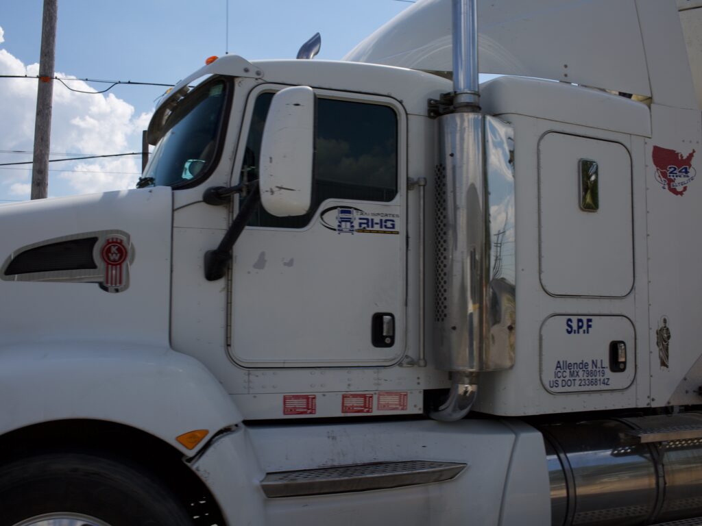 Tractor trailer close up white