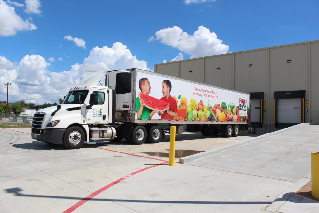 Food Bank of the Rio Grande Valley truck at loading dock preparing for regional deliveries.