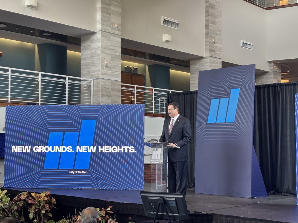 McAllen City Manager Isaac Tawil stands behind a podium to announce the project at the McAllen Performing Arts Center on Tuesday.