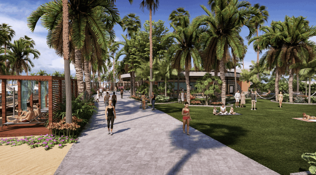 Beach style resort with people