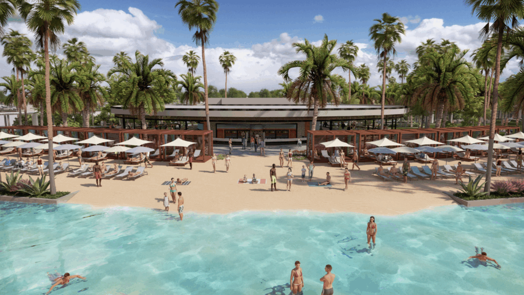 crystal pool lagoon with swimmers