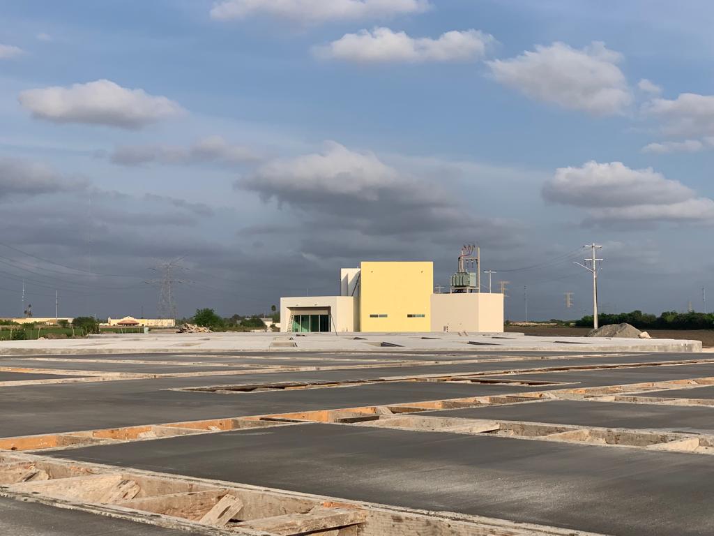 Partially completed Biomex ethanol plant building and surrounding infrastructure in Valle Hermoso, Tamaulipas.