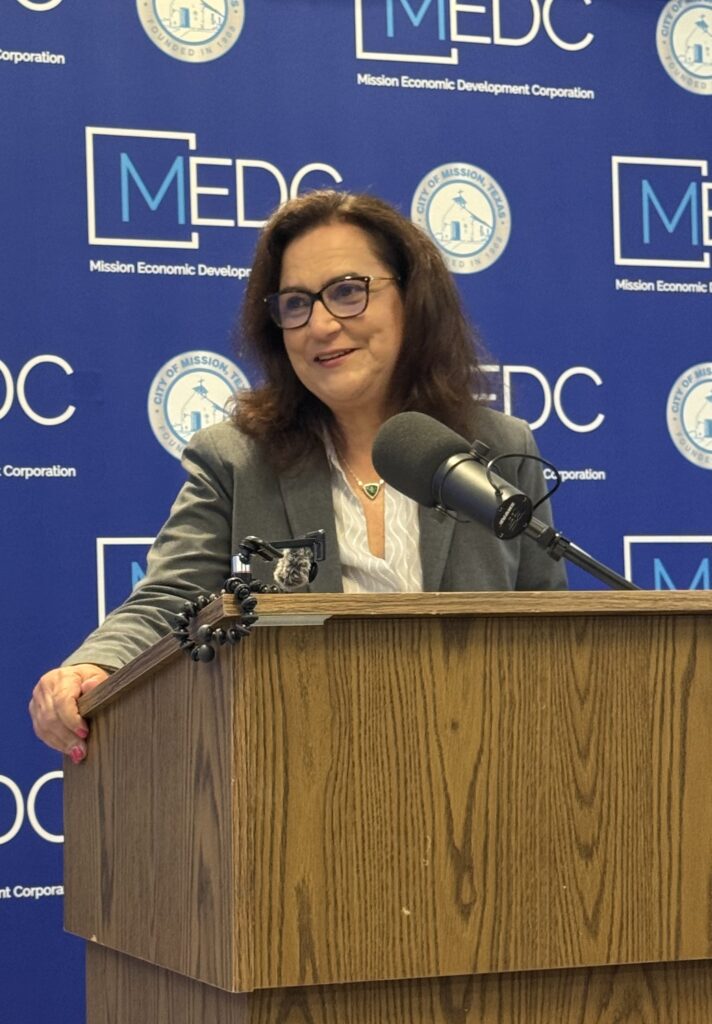 Mission Mayor Norie González Garza speaks during the announcement of Century Recycling’s new $50 million recycling plant.