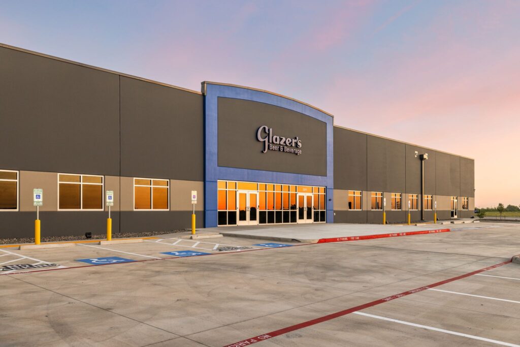 Exterior view of the Glazer’s Beer & Beverage distribution facility in Weslaco.