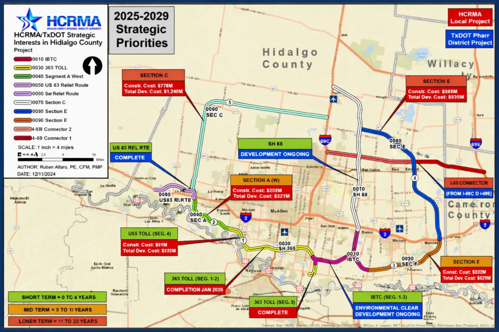 Mapa en el que se muestra el circuito previsto para el condado de Hidalgo y los proyectos de transporte relacionados en todo el condado.