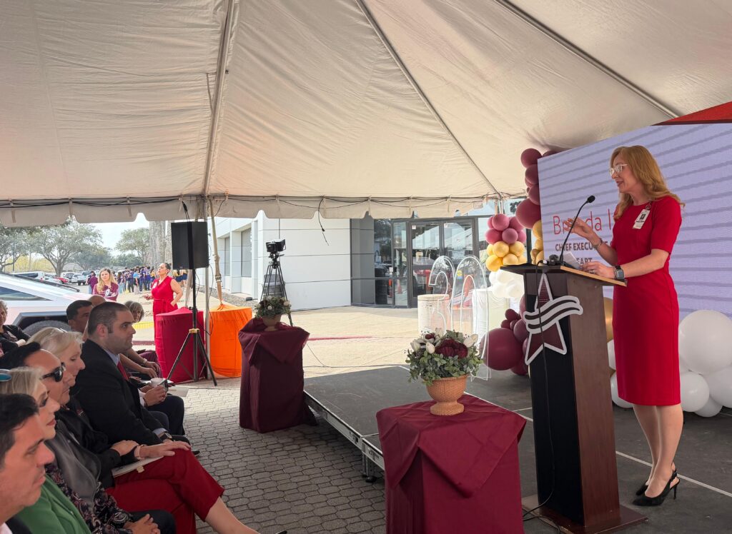 South Texas Health System Heart CEO Brenda Ivory speaks at a podium during the hospital’s 30-year anniversary event in McAllen.