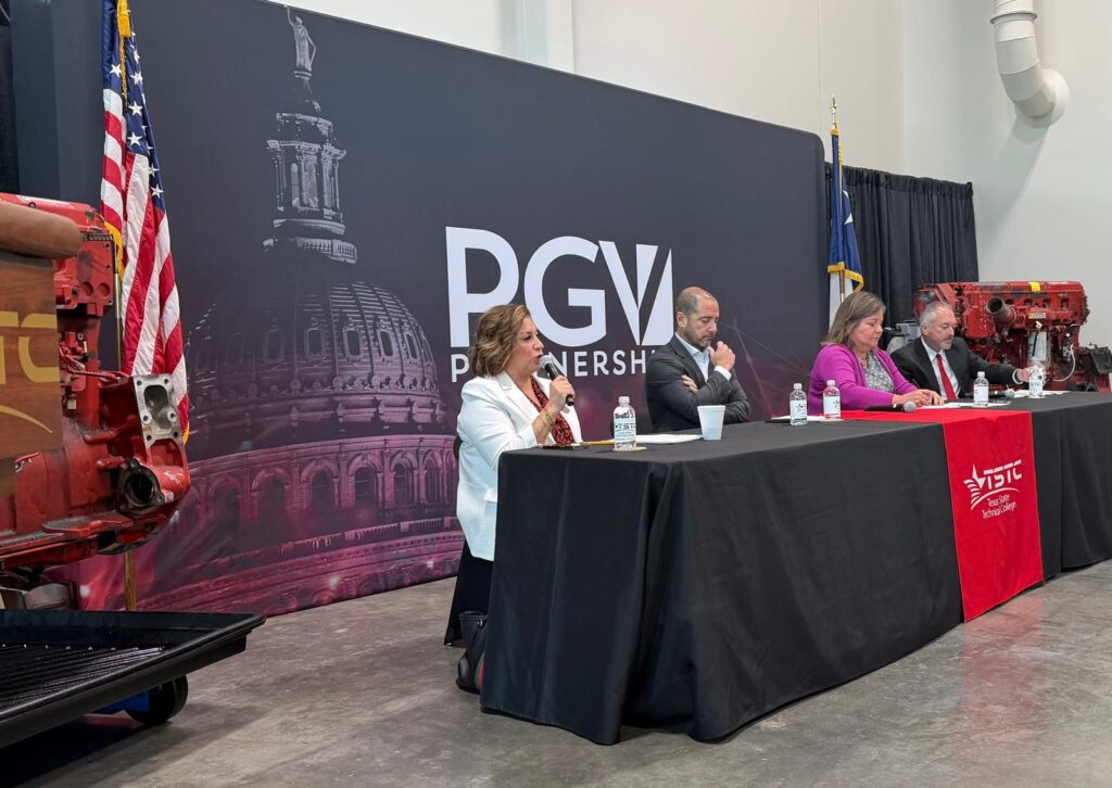 Education and workforce leaders participate in a panel discussion during an RGV Connect event at Texas State Technical College.