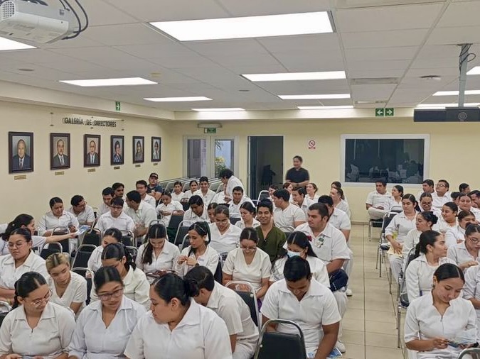 A classroom of nursing students attends a lecture at the Autonomous University of Tamaulipas.