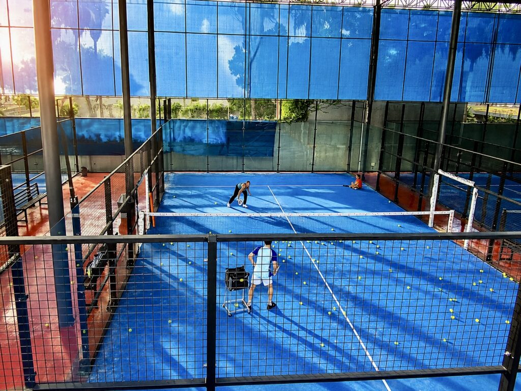 Players compete on a padel court at Padel Club Reynosa in Reynosa, Tamaulipas.