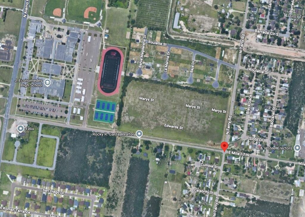 Aerial view of the Jaguar Heights subdivision in Edinburg near J. Economedes High School.