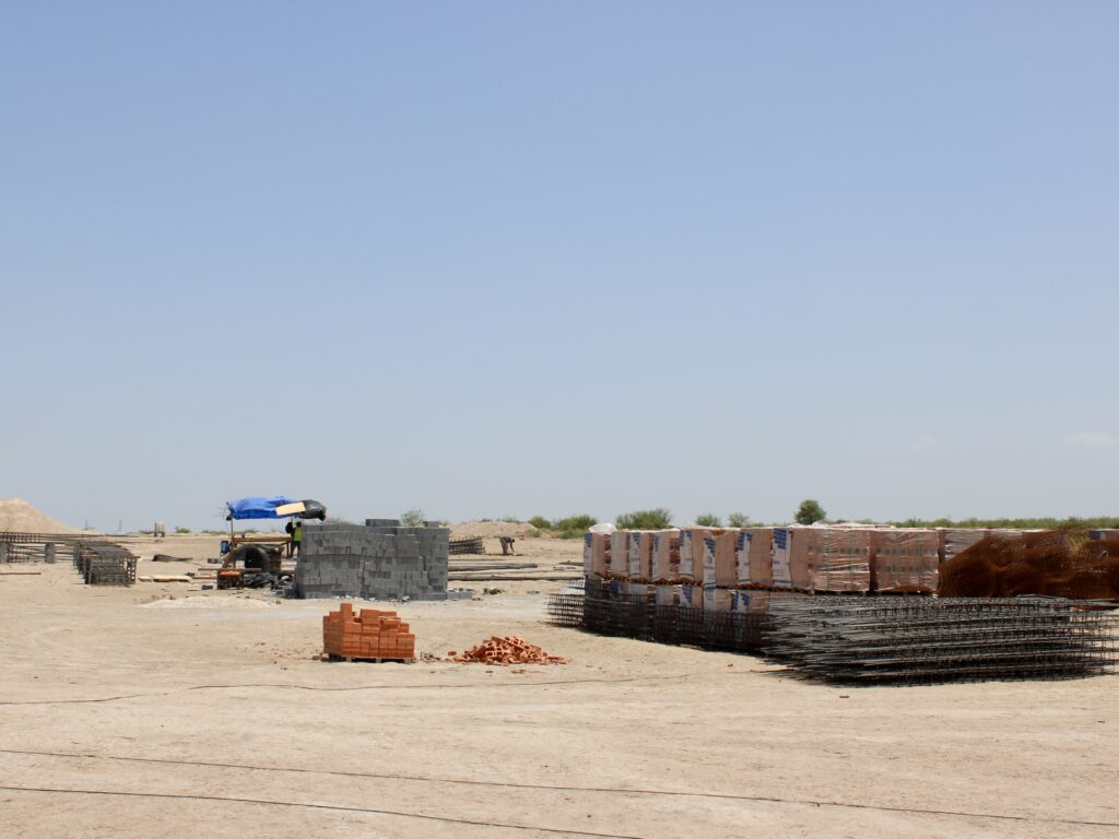 Construction materials at the future CBTIS 312 campus in Reynosa.