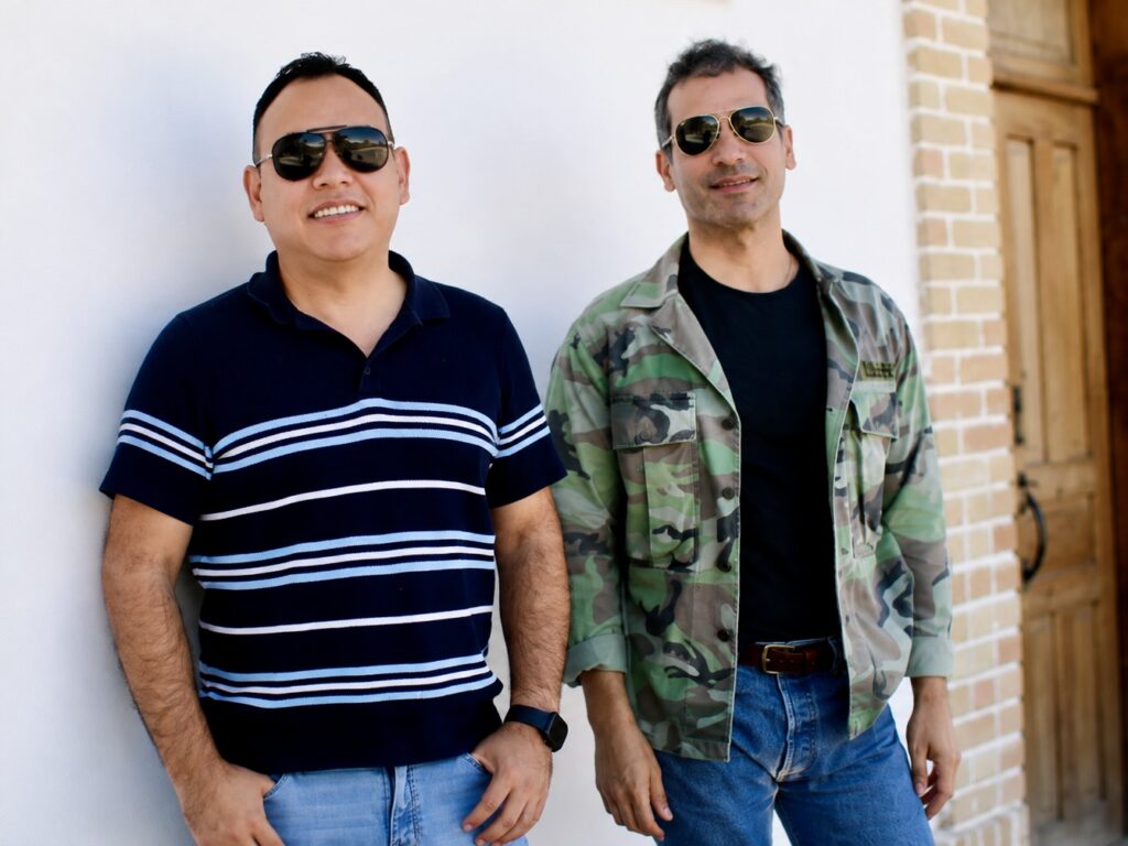 Moots Café owners Óscar Emir Rodríguez Gallegos and Giovanni Gastelum Araujo pose together in Reynosa.