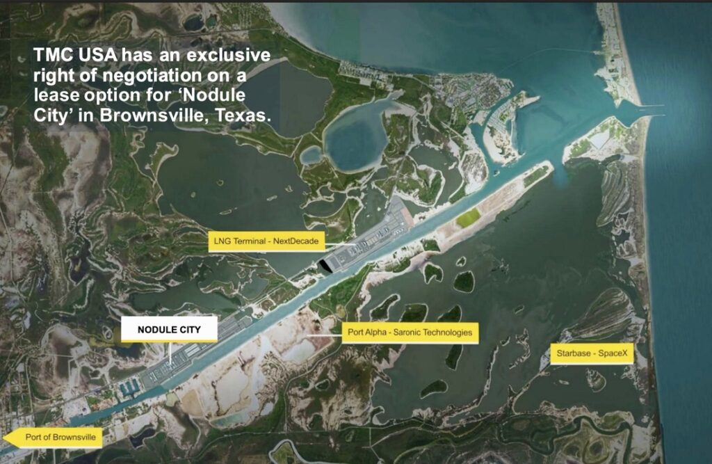 Map showing the proposed Nodule City location at the Port of Brownsville.