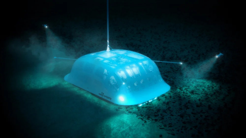The Metals Company’s seafloor collector shown underwater.