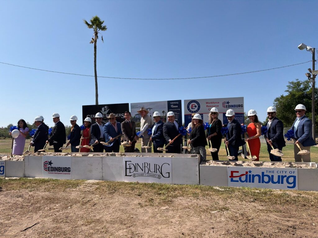 Edinburg officials and community leaders pose with shovels during the Ebony Hills Golf Course groundbreaking.
