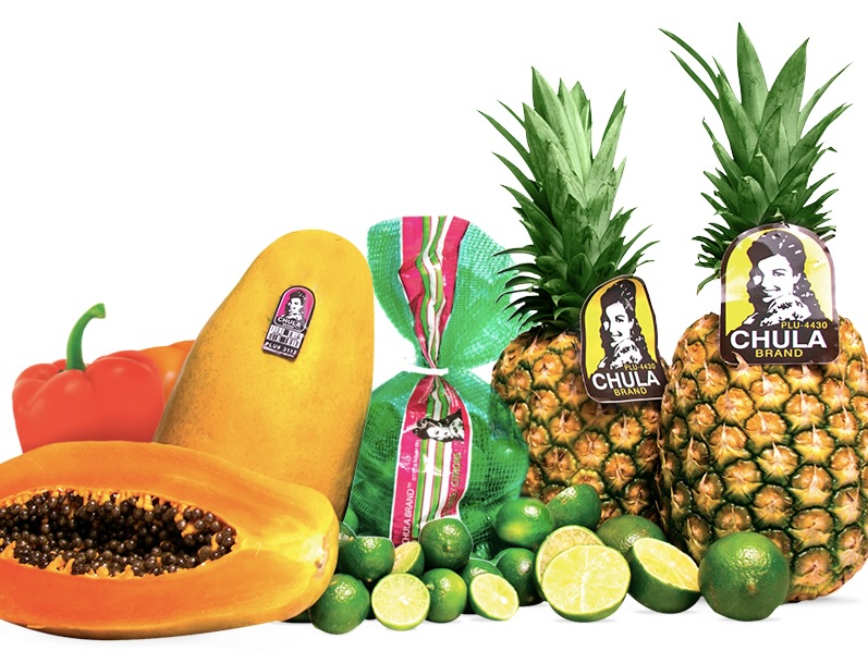 Chula Brand papayas, pineapples, limes and other fresh produce.
